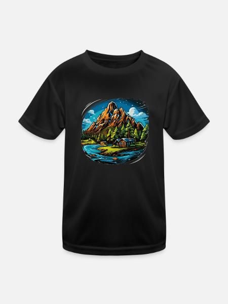 Landschaft - Illustration - Kinder Funktions-T-Shirt - Schwarz