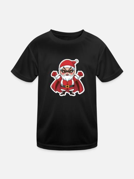 Weihnachtsmann Superheld - Kinder Funktions-T-Shirt - Schwarz - Vorne