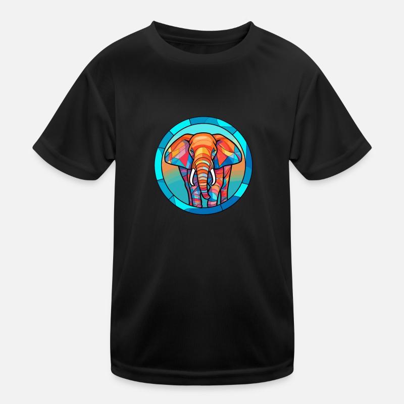 Éléphant vitrail coloré dessin animé Kawaii Ani T-shirt sport Enfant