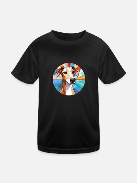 Whippet Hund Buntes Glas Bunte Karikatur Kawaii - Kinder Funktions-T-Shirt - Schwarz