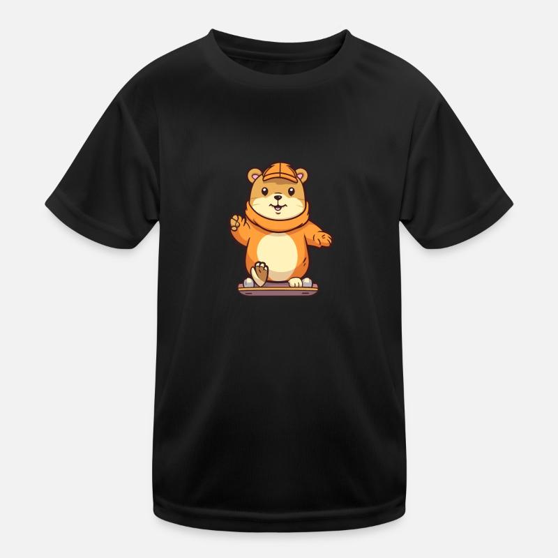 Funny Gopher Kawaii Cartoon Pet Playing Skateboard Kids Functional T-Shirt