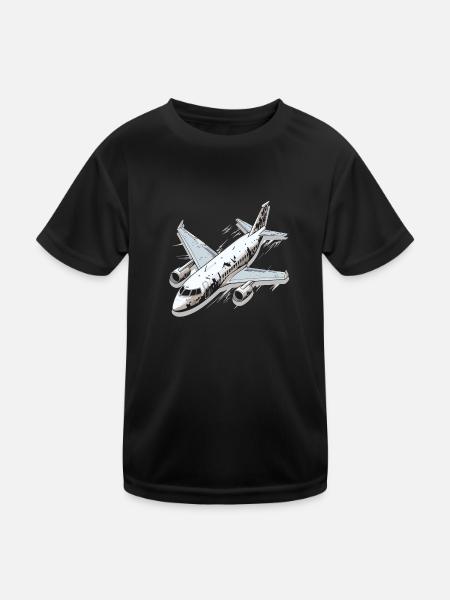 Flugzeug - Illustration - Kinder Funktions-T-Shirt - Schwarz