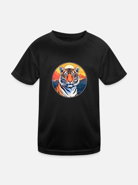 Tiger Buntes Aquarell Cartoon Kawaii Tier - Kinder Funktions-T-Shirt - Schwarz