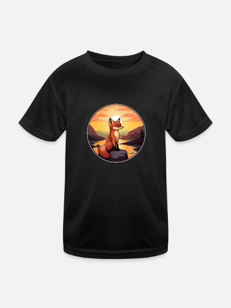 Gelehrter Fuchs Buntes Aquarell Cartoon Kawaii Haustier - Kinder Funktions-T-Shirt - Schwarz - Vorne