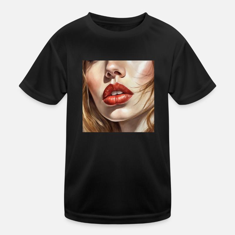 belles lèvres féminines rouge à lèvres noir dessin comique T-shirt sport Enfant