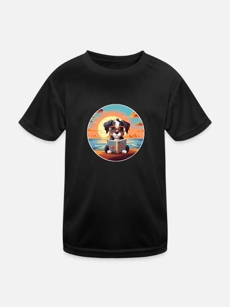 Poode Chien Mignon Drôle Dessin Animé Kawaii Livre Plage - T-shirt sport Enfant - noir - Devant