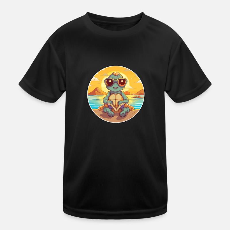 Turtle Cute Funny Cartoon Kawaii Book Beach Kids Functional T-Shirt