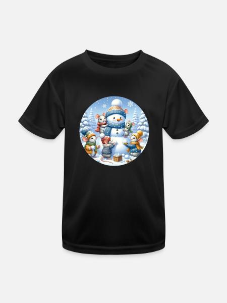 Mäuse bauen Schneemann - Kinder Funktions-T-Shirt - Schwarz