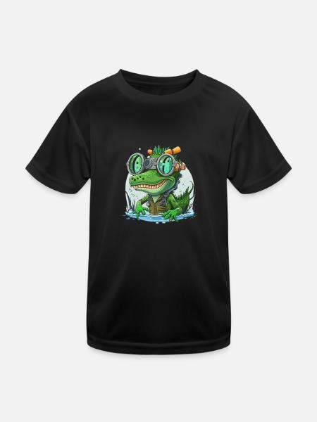 Krokodil und Schnorchel - Kinder Funktions-T-Shirt - Schwarz - Vorne