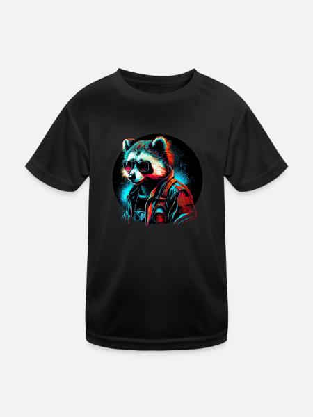 Cyber raccoon - Kids Functional T-Shirt - black