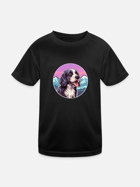 Portuguese Watchdog Dog Breed Cartoon Kawaii Water - Kids Functional T-Shirt - black - Front