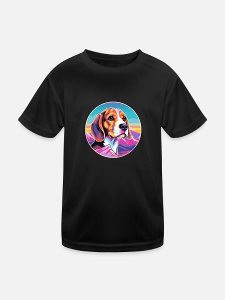 Beagle Small Scent Hound Dog Breed Cartoon Kawaii - Kids Functional T-Shirt - black - Front