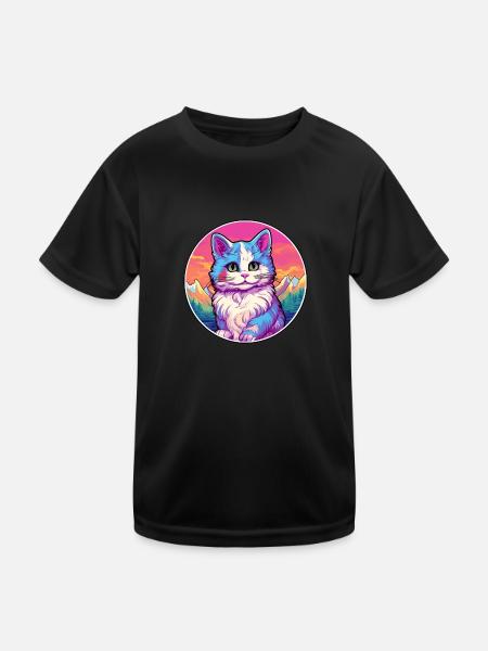 Bambino Katze Bunte Karikatur Aquarell Illustrati - Kinder Funktions-T-Shirt - Schwarz - Vorne