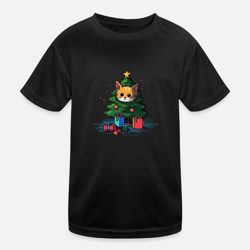 Weihnachtskatze Kinder Funktions-T-Shirt