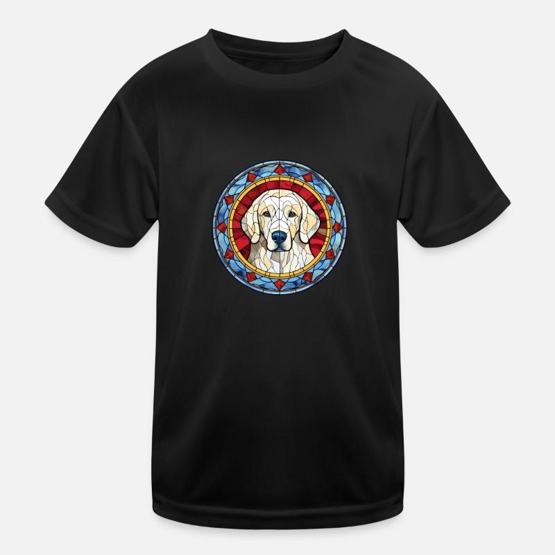 Kuvasz Ungarische Hunderasse Buntglas Bunt Kinder Funktions-T-Shirt