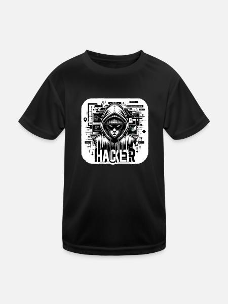 Hacker - Illustration - Kinder Funktions-T-Shirt - Schwarz - Vorne