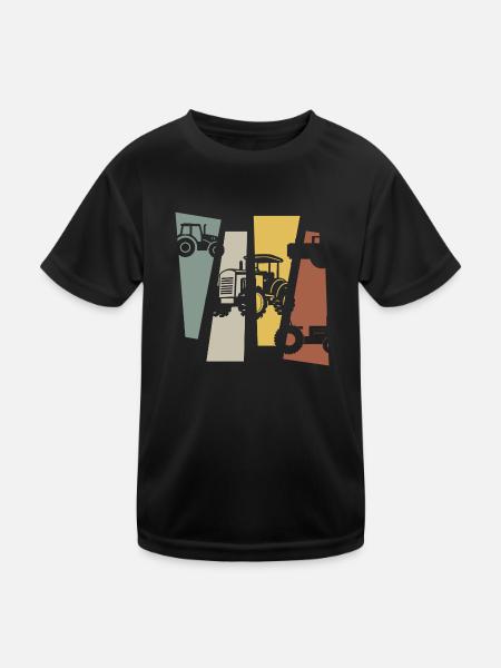 Vintage Retro Tractor - Kids Functional T-Shirt - black - Front