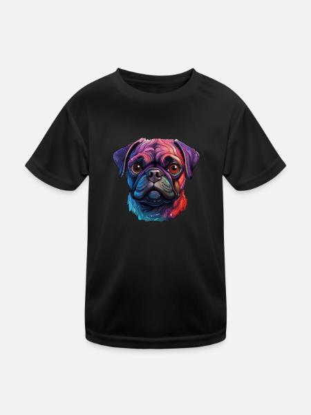 Mops in verschiedenen Farben - Kinder Funktions-T-Shirt - Schwarz - Vorne