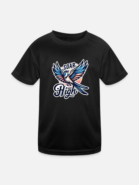 Soar High - bird illustration - Kids Functional T-Shirt - black - Front
