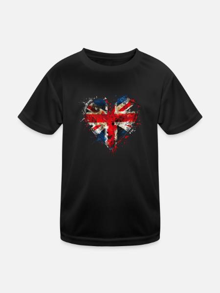 Ich liebe den Union Jack - Kinder Funktions-T-Shirt - Schwarz - Vorne