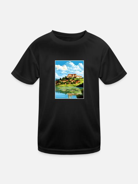 Ptuj-Schloss-Slowenien-Bleder-Reise-Plakat - Kinder Funktions-T-Shirt - Schwarz - Vorne
