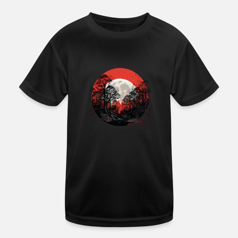 Red night in forest - Kids Functional T-Shirt - black
