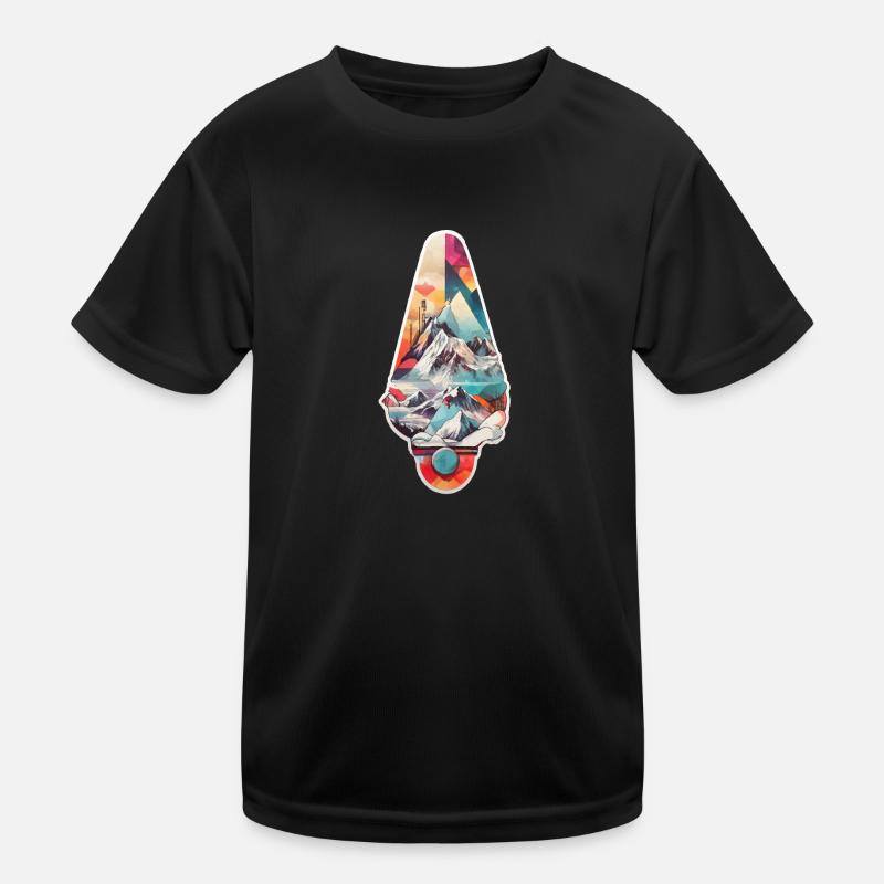 Snowboard with mountains and some geometric Kids Functional T-Shirt