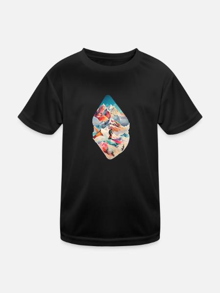 Snowboard with mountains and some geometric - Kids Functional T-Shirt - black - Front