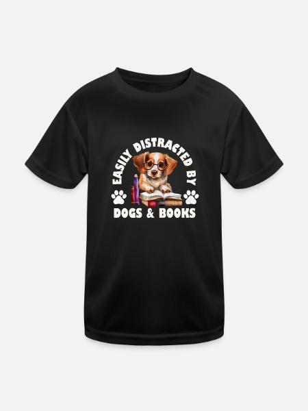 Leicht abgelenkt von Hunden und Büchern - Kinder Funktions-T-Shirt - Schwarz - Vorne