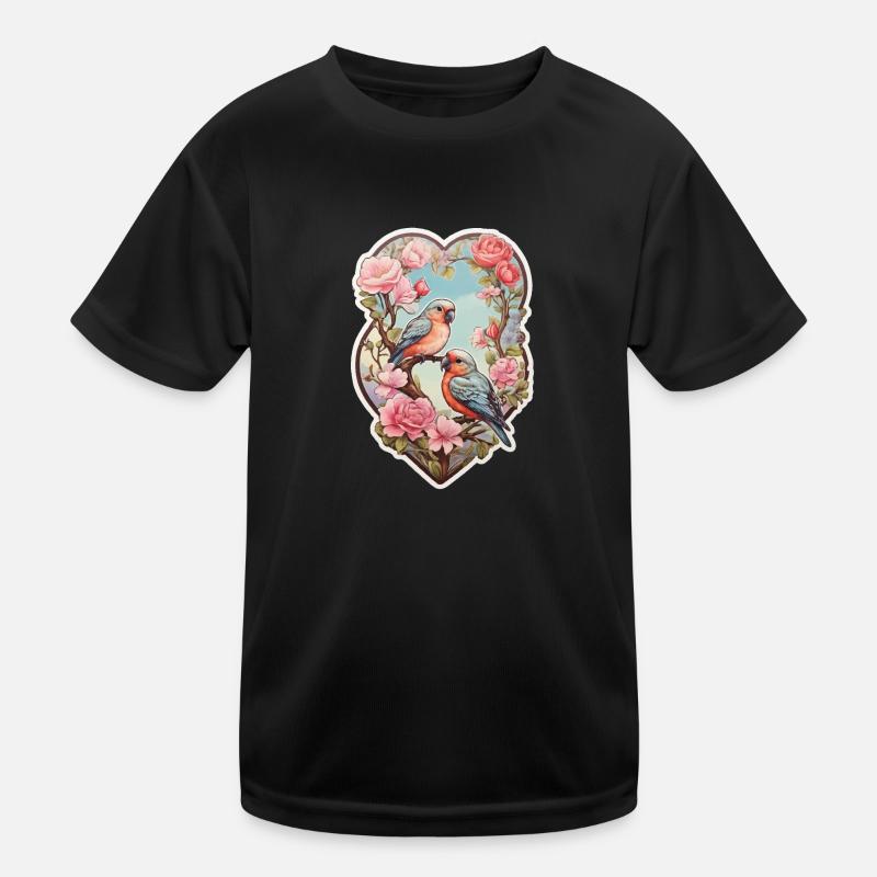 Zwei Turteltauben sitzen auf einem herzförmigen As Kinder Funktions-T-Shirt