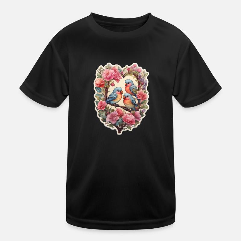Zwei Turteltauben sitzen auf einem herzförmigen As Kinder Funktions-T-Shirt