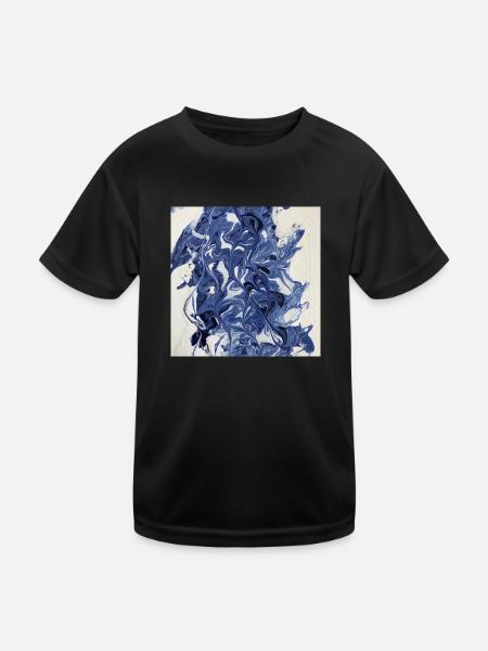 Abstrakt Blau Weiß - Kinder Funktions-T-Shirt - Schwarz - Vorne
