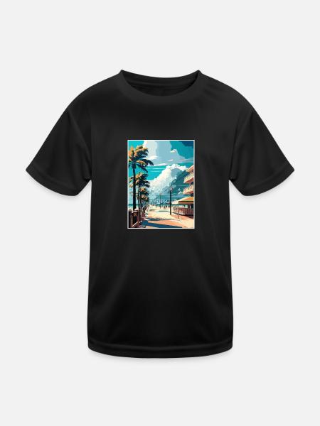 South Beach Florida Vintage Reiseposter Souvenir - Kinder Funktions-T-Shirt - Schwarz - Vorne