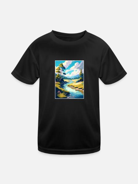 Wye Creek Dekoration Neuseeland Reiseposter - Kinder Funktions-T-Shirt - Schwarz - Vorne