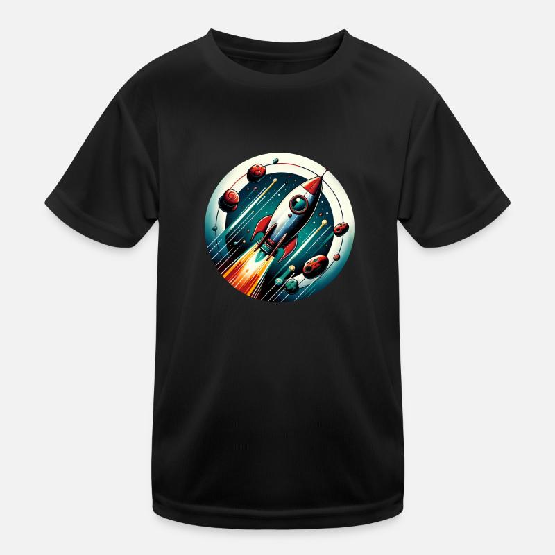 Retro-Rakete und Planeten Kinder Funktions-T-Shirt