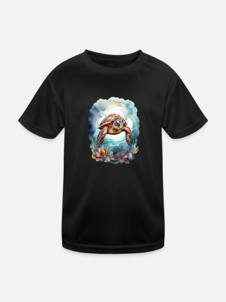 Sea's turtle under water - Kids Functional T-Shirt - black - Front