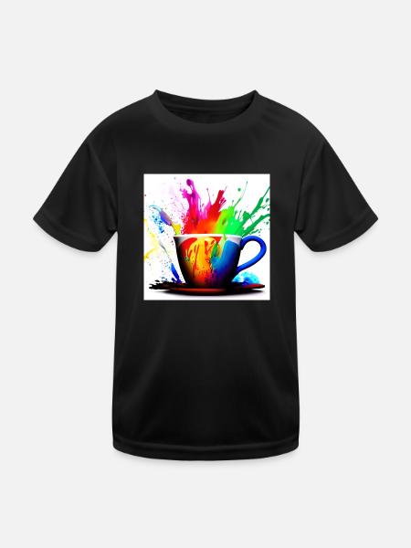 Kaffeetassen bunt 9 - Kinder Funktions-T-Shirt - Schwarz - Vorne