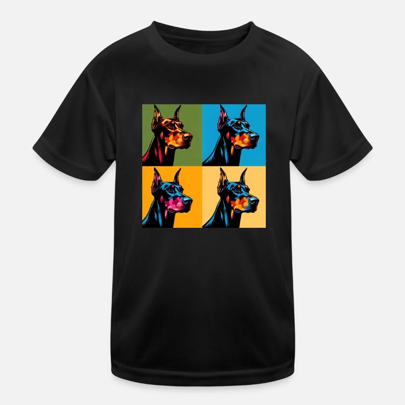 Pop Doberman Pinscher chien Portrait - Portrait d’animal T-shirt sport Enfant