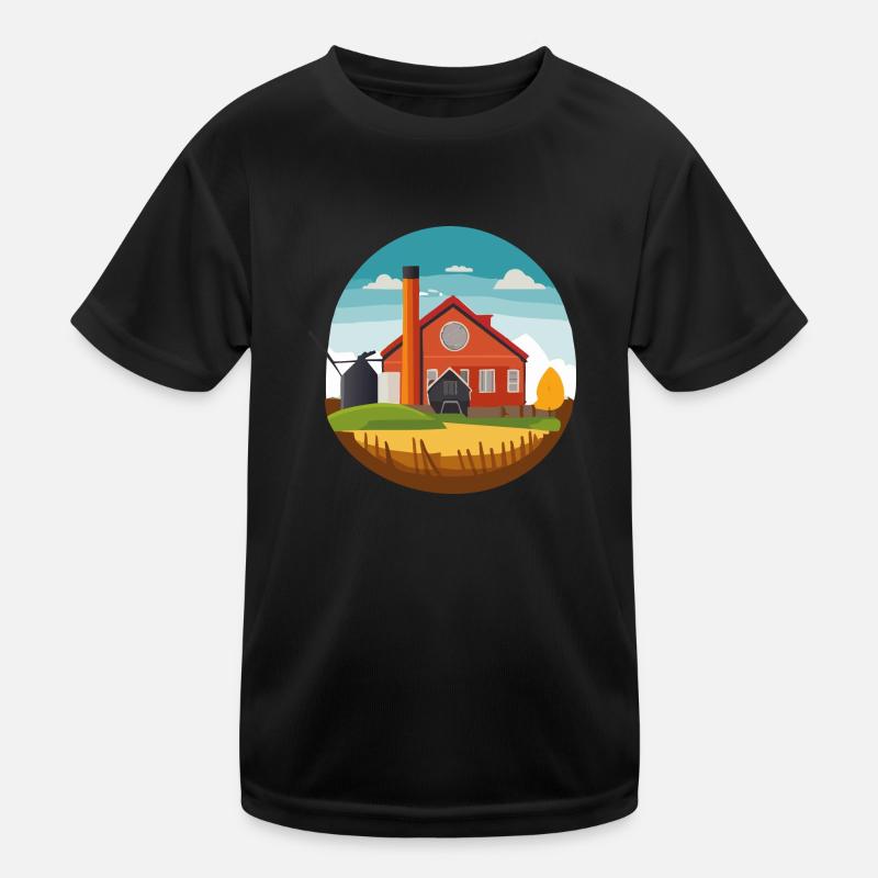Bauernhof mit Silo Kinder Funktions-T-Shirt