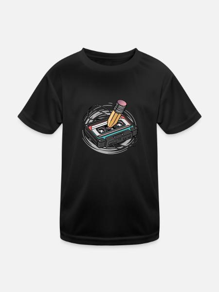 Kassette - Kinder Funktions-T-Shirt - Schwarz - Vorne