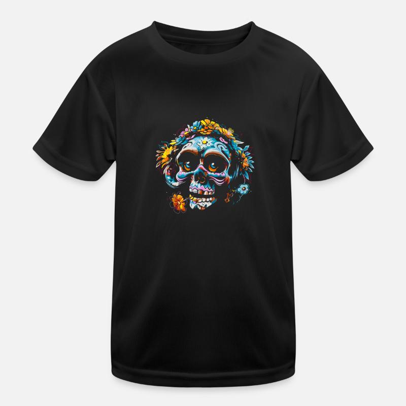 Totenkopf Blumen Calavera Kinder Funktions-T-Shirt