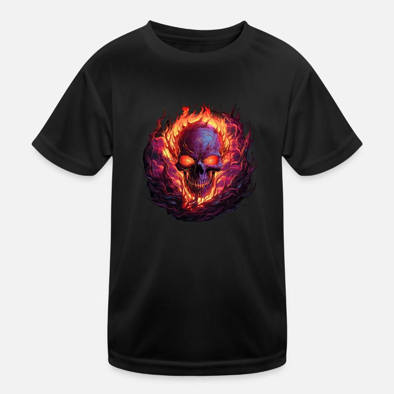 Flammenschädel der Ewigkeit - Kinder Funktions-T-Shirt - Schwarz