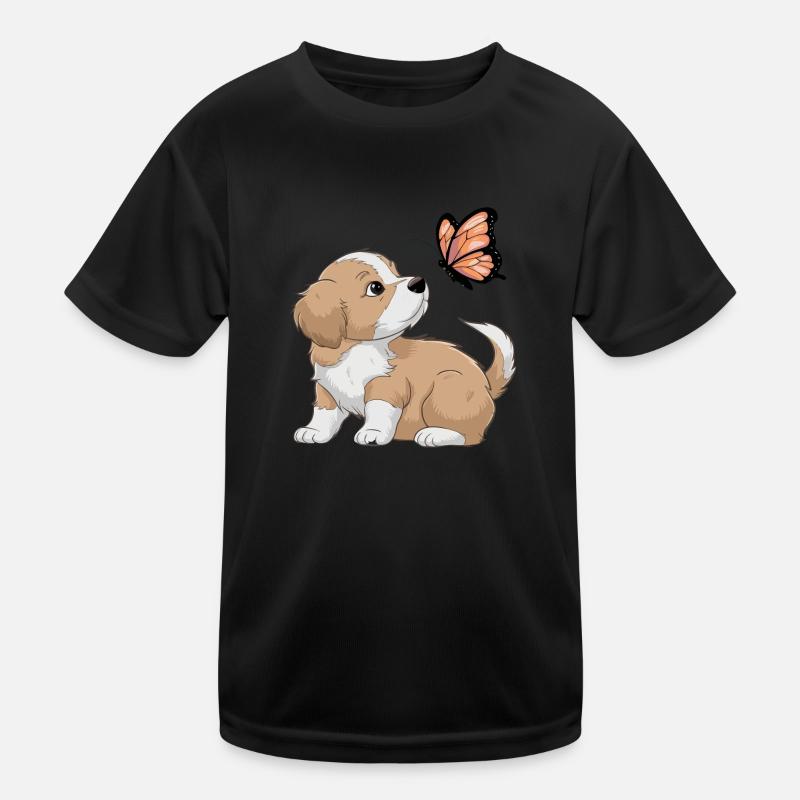 Niedliches Hundespiel mit Schmetterling Kinder Funktions-T-Shirt