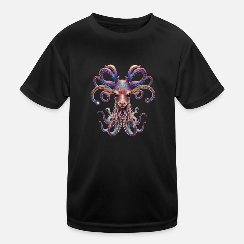 Psychedelic Goa Deer Octopus Kids Functional T-Shirt