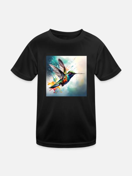 Kolibri farbig - Kinder Funktions-T-Shirt - Schwarz - Vorne