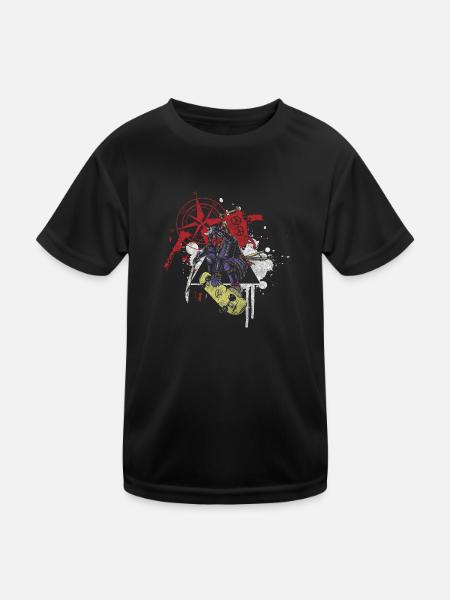 Tattoo Modern Rabe Skull - Kinder Funktions-T-Shirt - Schwarz - Vorne