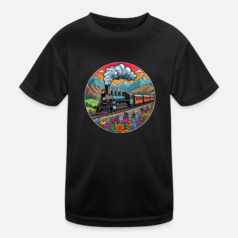 Nostalgischer Eisenbahnzug qualmender Lokomotive Kinder Funktions-T-Shirt