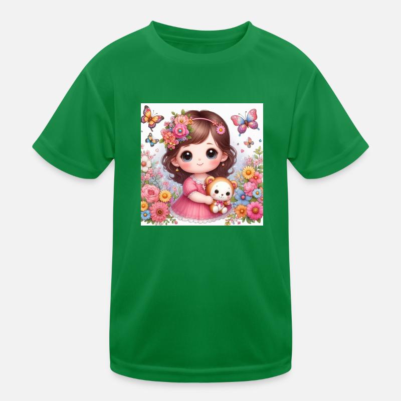 Kleines Mädchen mit ihrer Puppe Kinder Funktions-T-Shirt