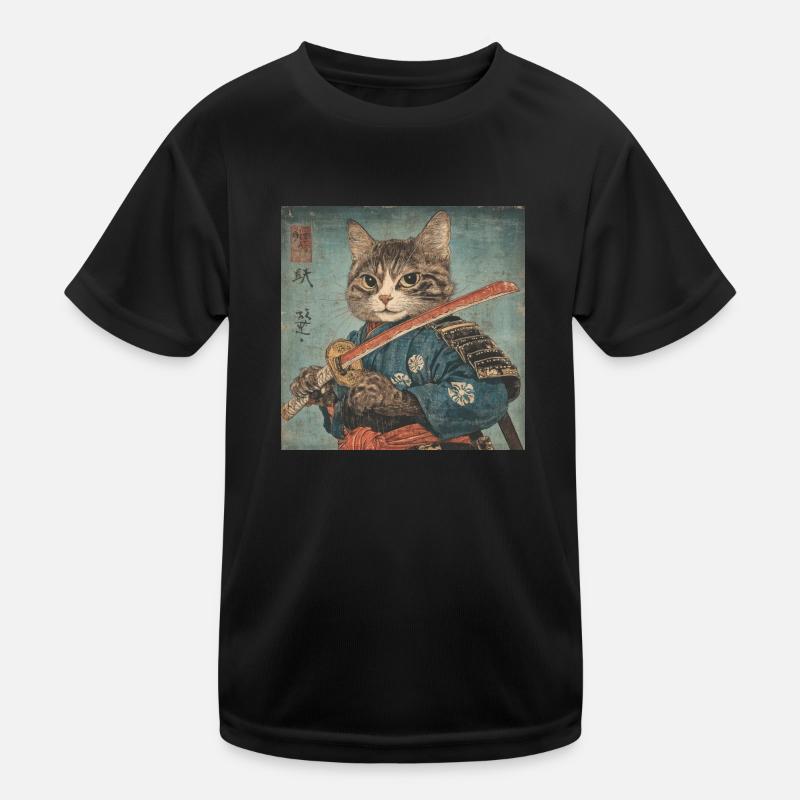 Katze Samurai Japan Ukiyo-E Kinder Funktions-T-Shirt