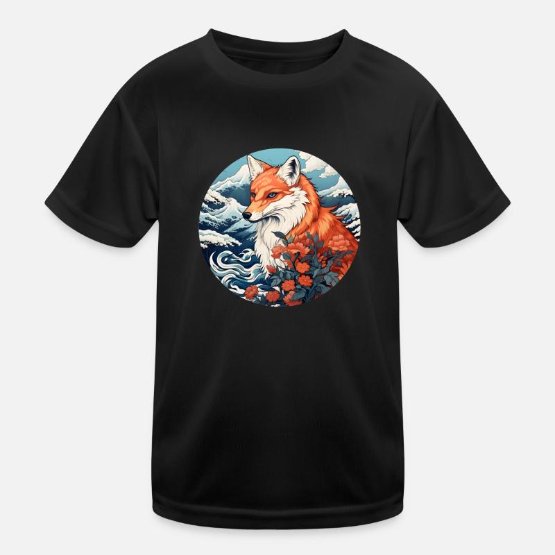 Fox wave Ukiyo-e Hokusai - Kids Functional T-Shirt - black